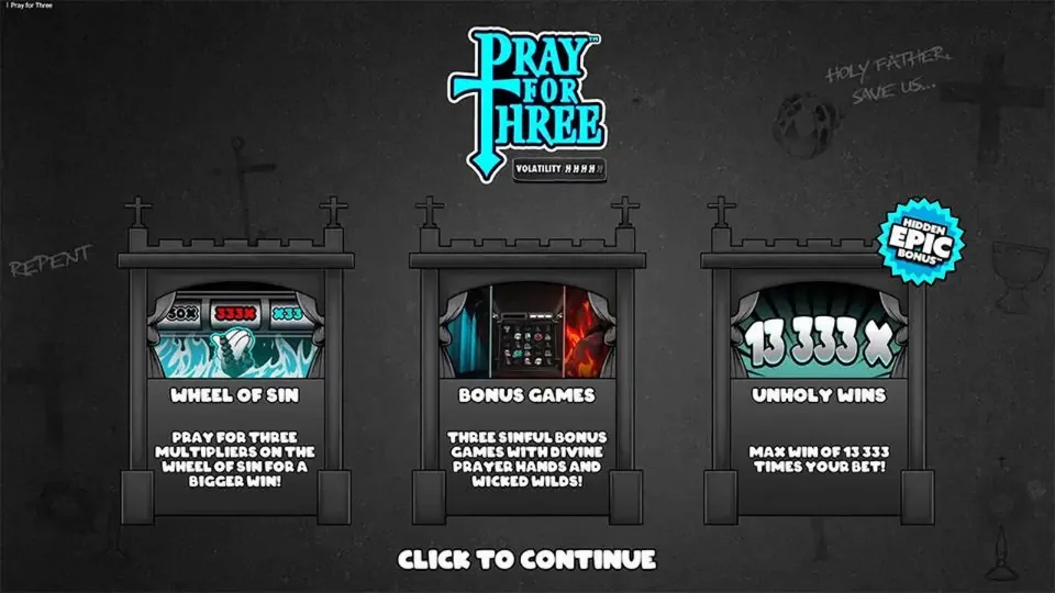 click to continue, pre-main slot menu