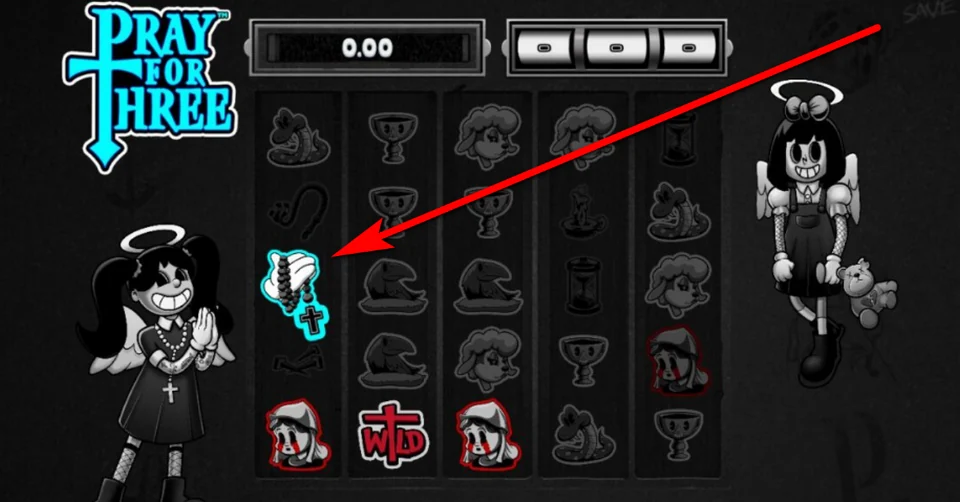Praying Hand symbol must land in one of the cells on the game grid